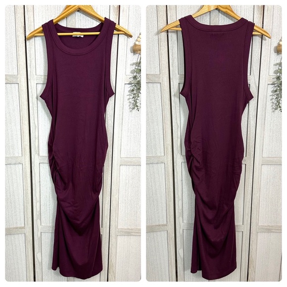 Michael Stars Wren Midi Dress W Slit Ultra Rib Plum Purple Sleeveless Bodycon XL - Picture 2 of 13